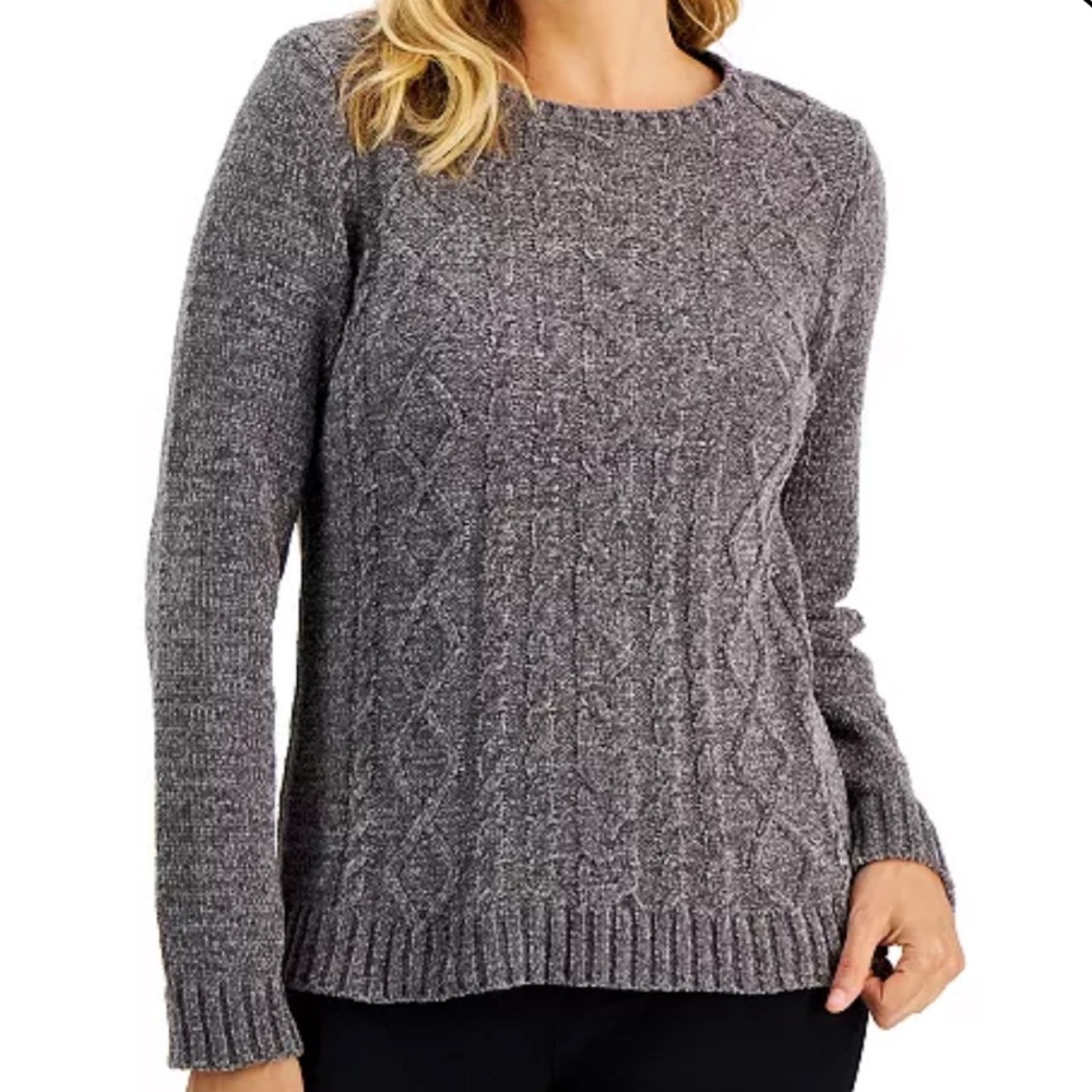 KAREN SCOTT CABLE KNIT CREWNECK SWEATER